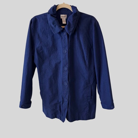 Chicos  Stylist Outerwear High Collared Button Up Jacket Blue Size 3 - Picture 7 of 8